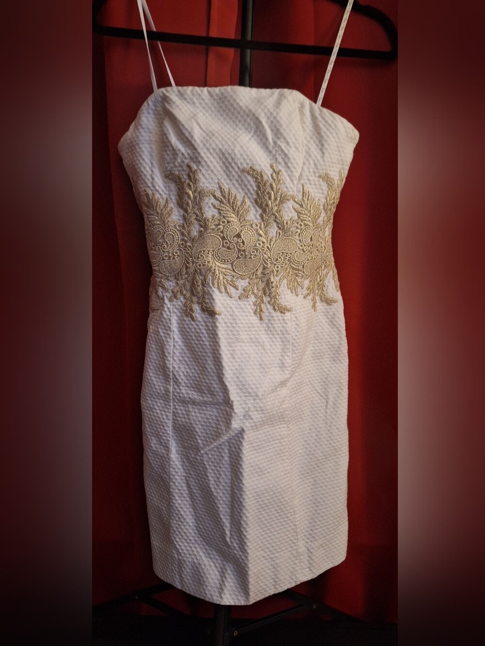 Lilly Pulitzer White Strapless Dress with Gold Embroidered Waistband - Picture 1 of 2
